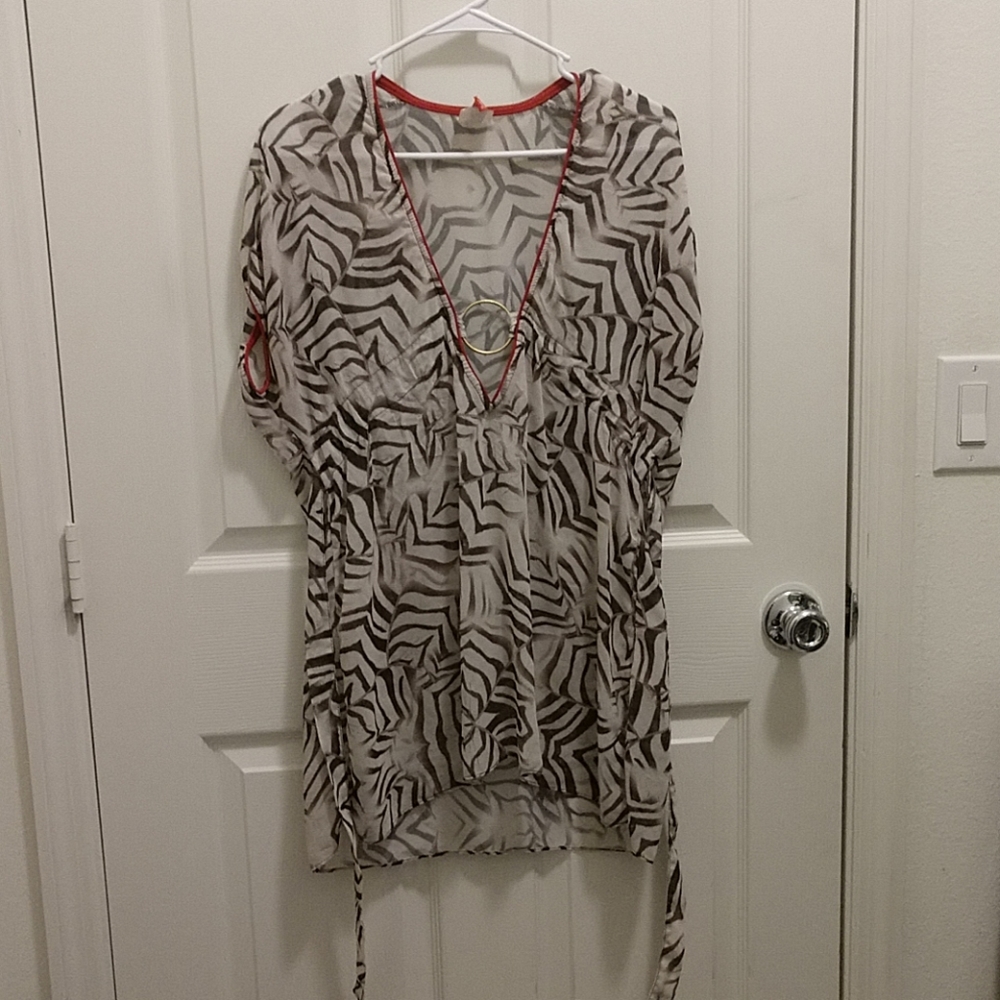 Striped top. Creme and brown and red. Like new.